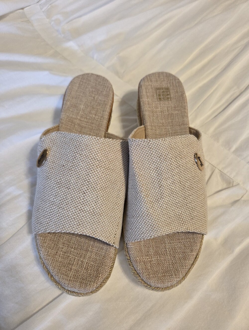Unlisted Beige Textured Slide Wedge Mules - Picture 2 of 6